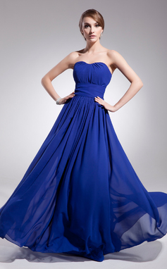 A-Lijn/Prinses Sweetheart Vloerlengte Chiffon Avondjurken met Roes (017014561)