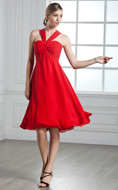 Empire Col V Mi-longues mousseline de soie Robe de Cocktail avec Ondulé (016002435)