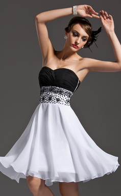 Ligne-A/Princesse Cœur Mi-longues mousseline de soie Robe de Cocktail avec Ondulé Brodé Pailleté (016008473)
