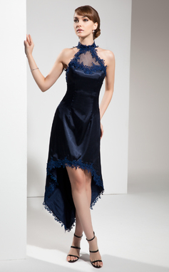 Ligne-A/Princesse Bretelles autour du cou Assymetrique Tulle Charmeuse Robe de Cocktail avec dentelle (016008531)