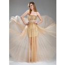 A-Line/Princess Sweetheart Floor-Length Tulle Sequined Prom Dress With Beading (018018902)